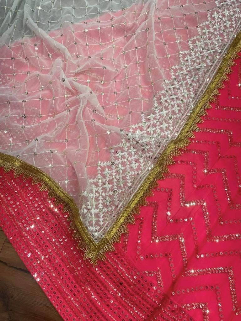 Rani pink georgette heavy thread sequence embroidered wedding lehenga choli