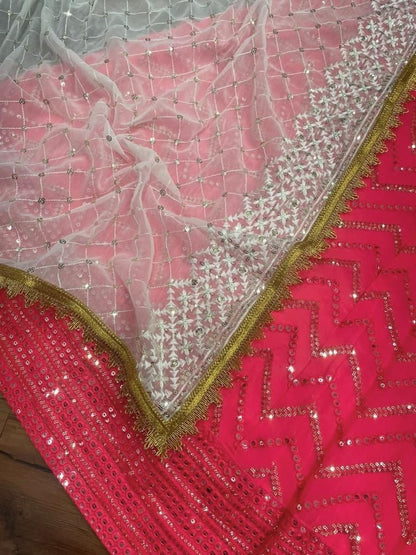 Rani pink georgette heavy thread sequence embroidered wedding lehenga choli