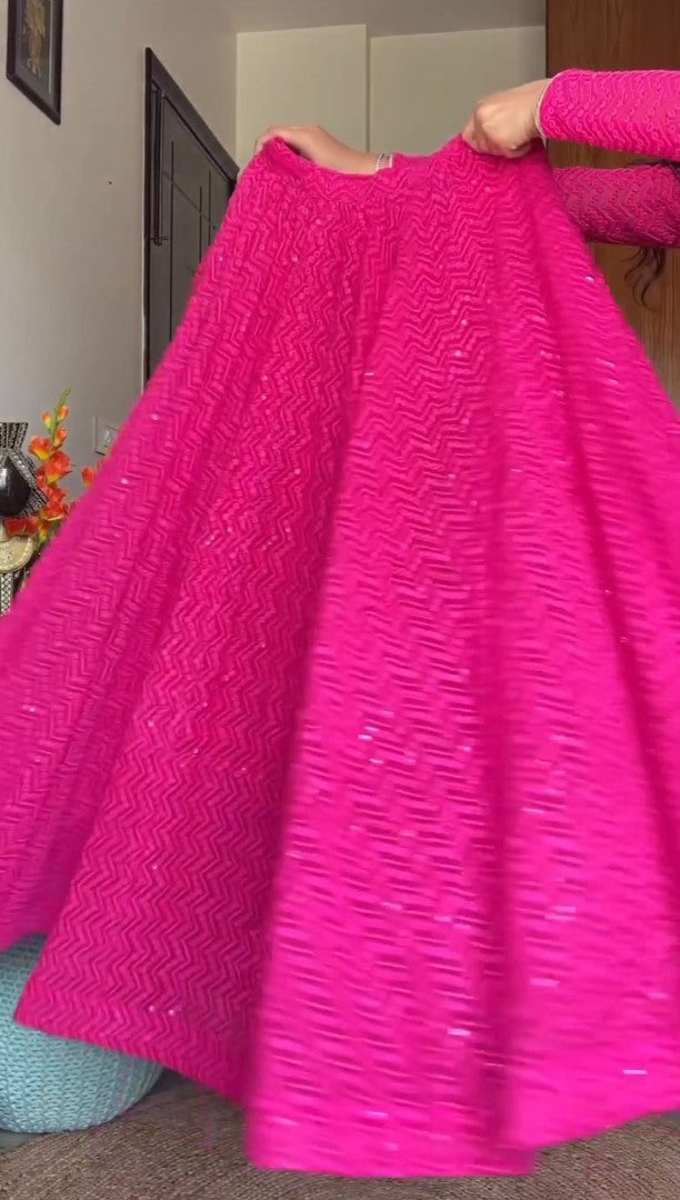 Rani pink georgette heavy thread sequence work lehenga choli for ceremony