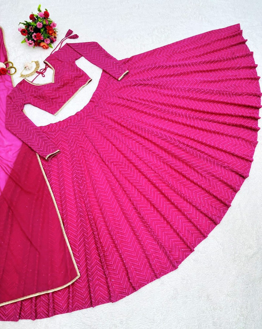 Rani pink georgette heavy thread sequence work lehenga choli for ceremony