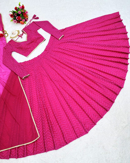 Rani pink georgette heavy thread sequence work lehenga choli for ceremony
