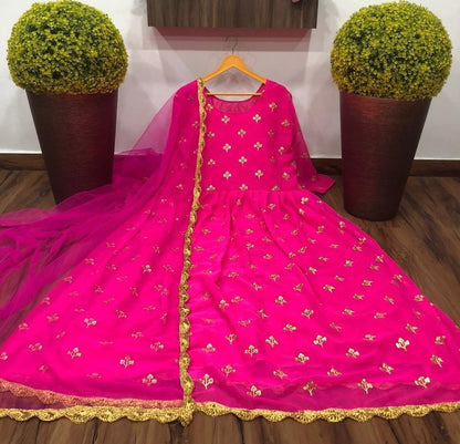 Rani pink georgette long anarkali gown