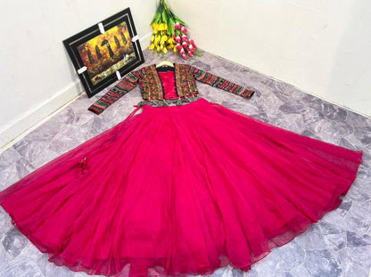 Rani pink organza indowestern lehenga choli with heavy embroidered jacket