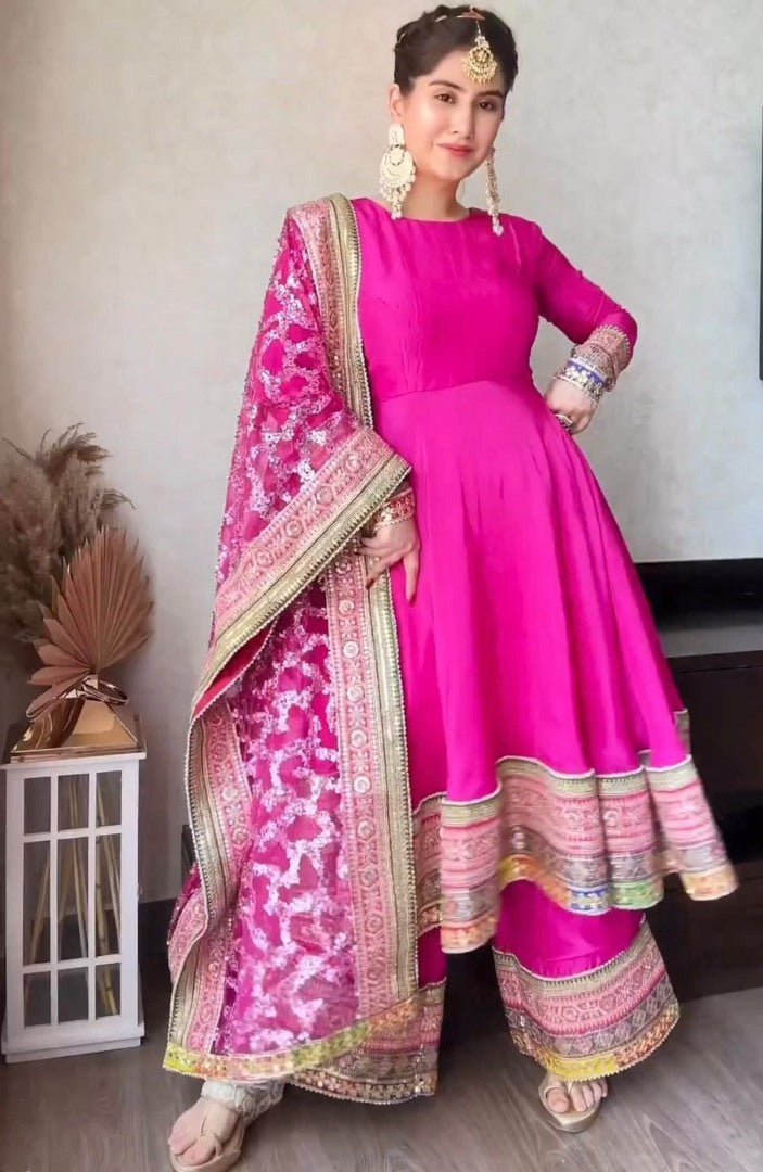Rani pink tapeta silk thread sequence work designer palazzo suit
