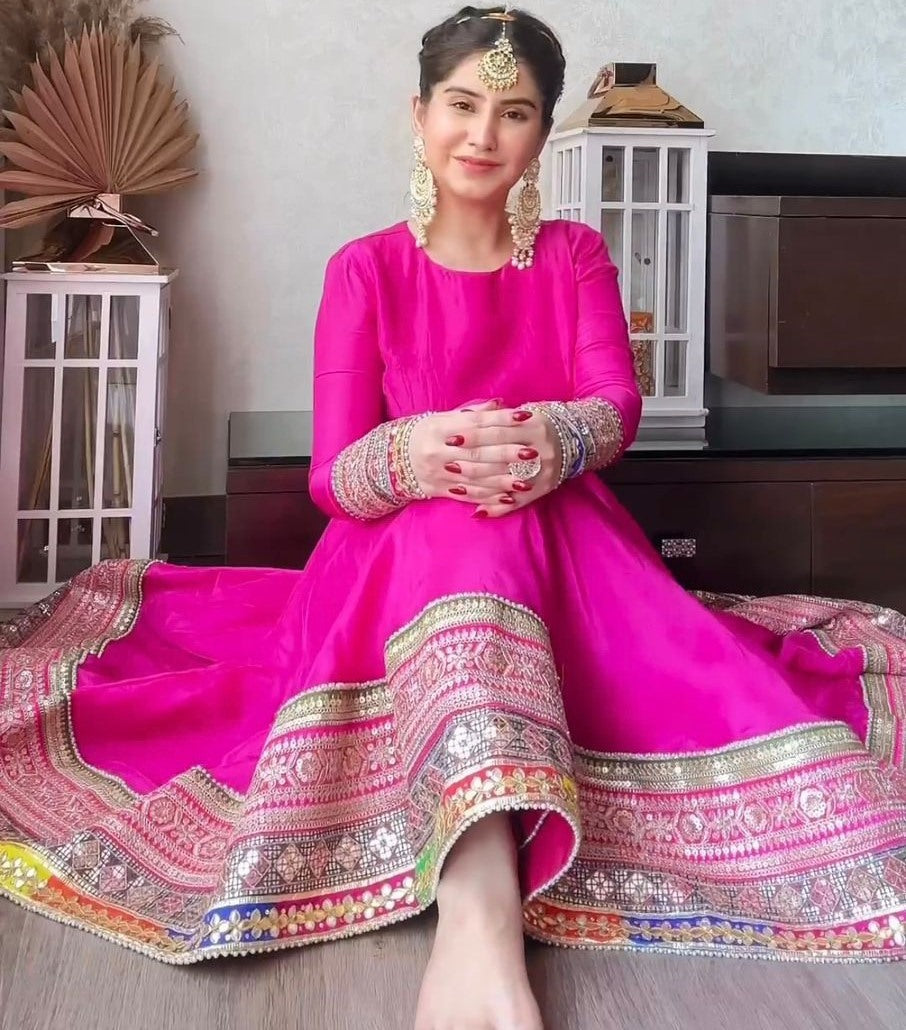 Rani pink tapeta silk thread sequence work designer palazzo suit
