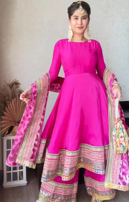 Rani pink tapeta silk thread sequence work designer palazzo suit