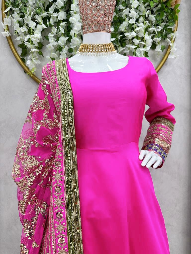 Rani pink tapeta silk thread sequence work designer palazzo suit