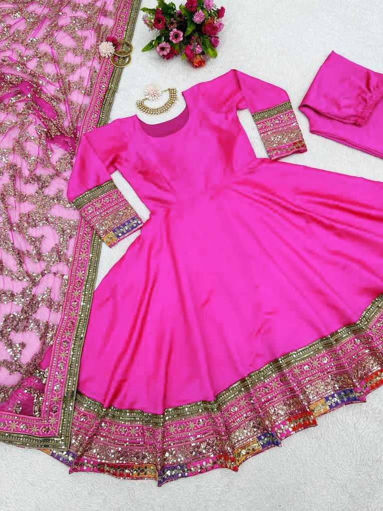 Rani pink tapeta silk thread sequence work designer palazzo suit