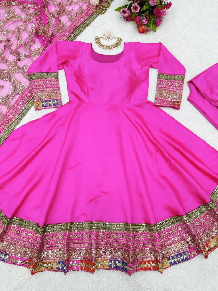 Rani pink tapeta silk thread sequence work designer palazzo suit