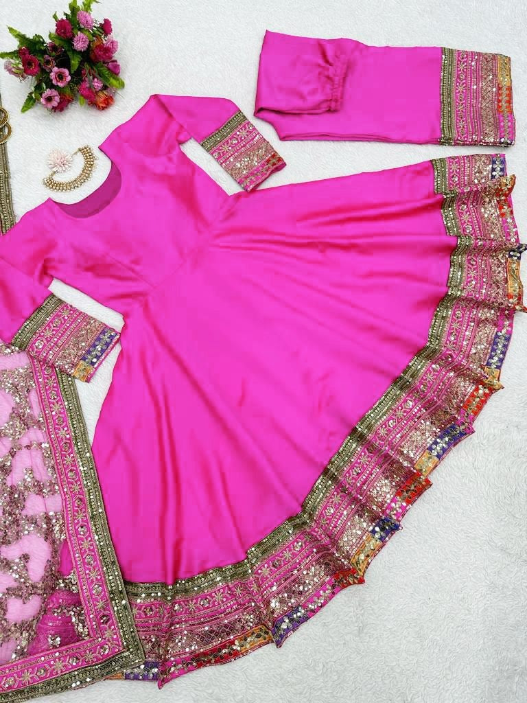 Rani pink tapeta silk thread sequence work designer palazzo suit