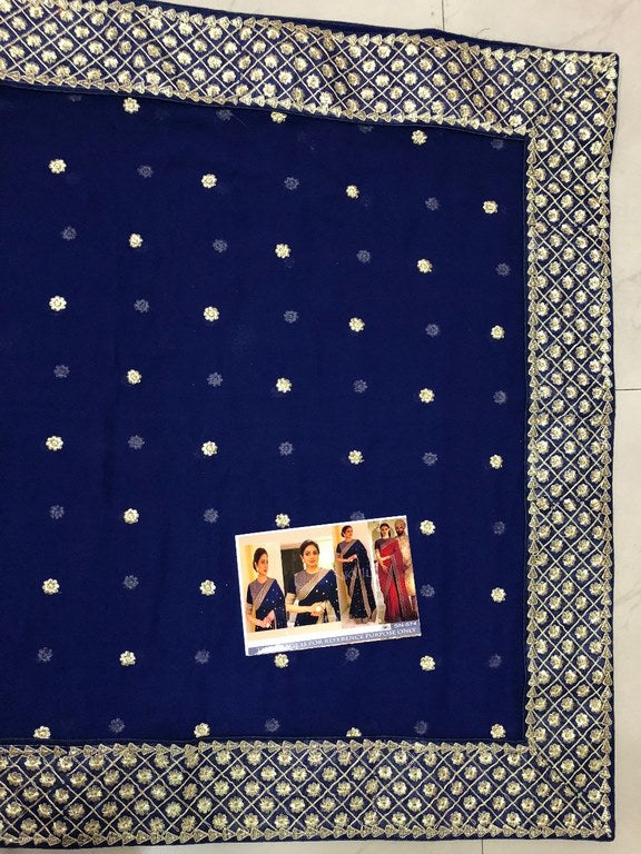 Red and Blue georgette embroidered wedding saree