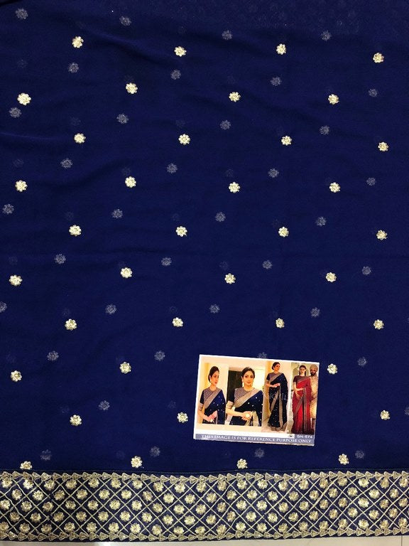 Red and Blue georgette embroidered wedding saree