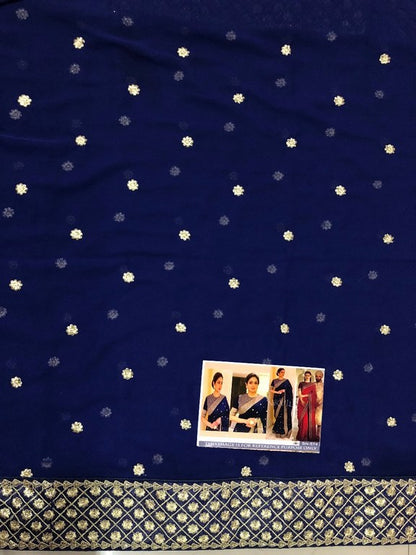 Red and Blue georgette embroidered wedding saree