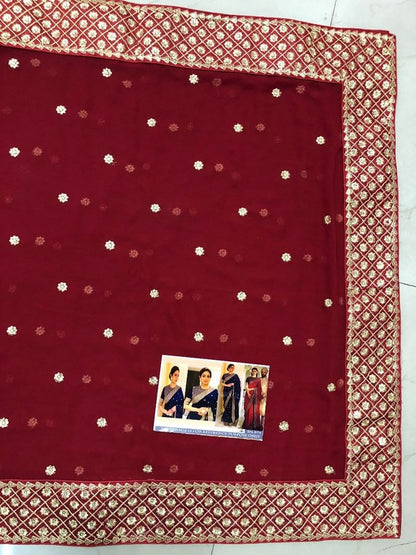 Red and Blue georgette embroidered wedding saree