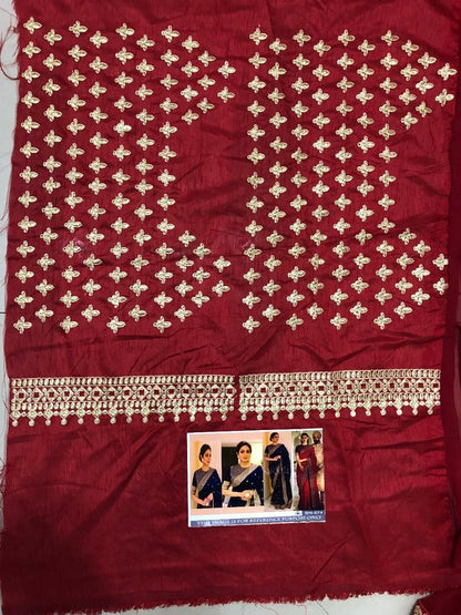 Red and Blue georgette embroidered wedding saree