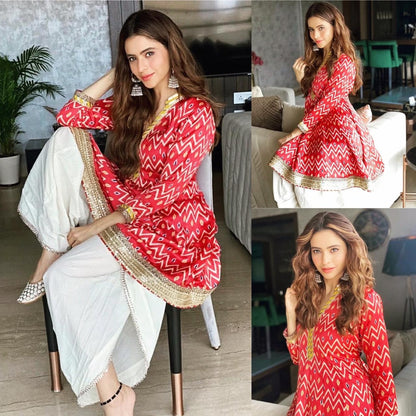 Red and white asam silk dhoti suit