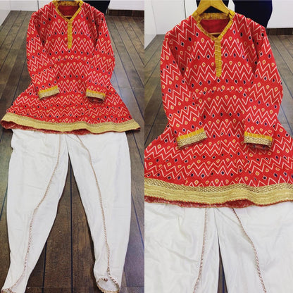 Red and white asam silk dhoti suit