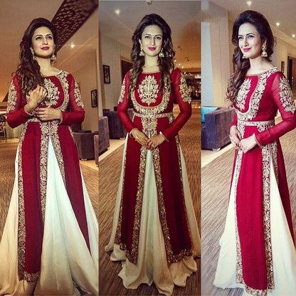red and white georgette embroidered indowestern lehenga