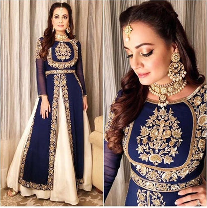 red and white georgette embroidered indowestern lehenga