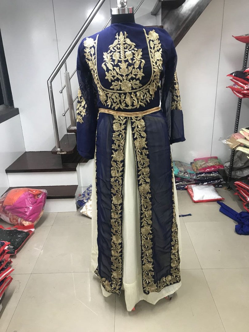 red and white georgette embroidered indowestern lehenga