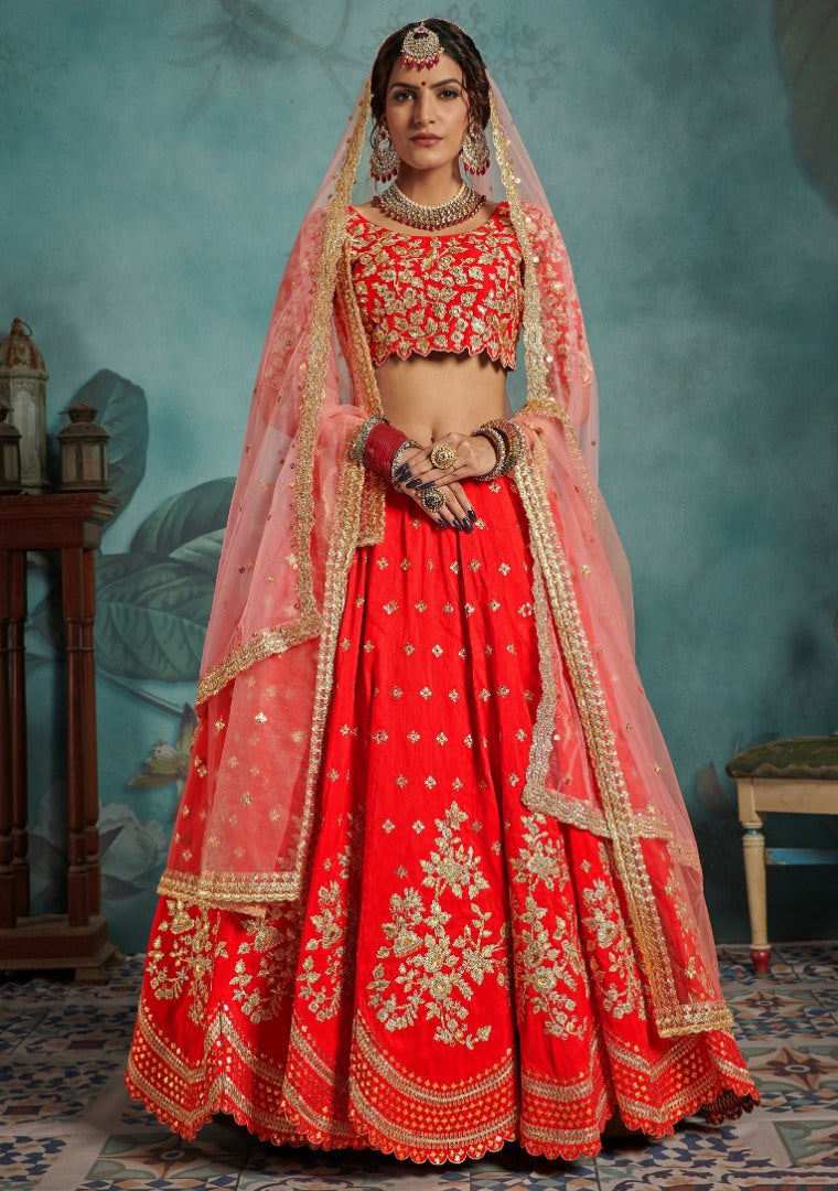 Red art silk designer bridal lehenga choli