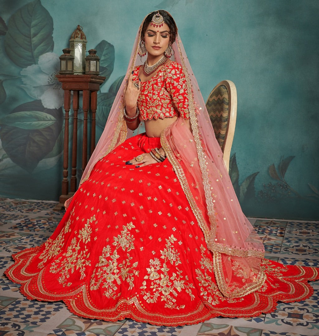 Red art silk designer bridal lehenga choli