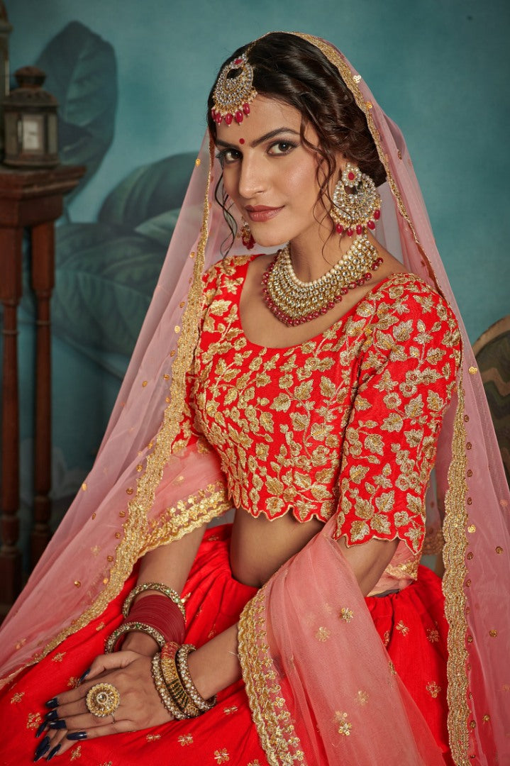 Red art silk designer bridal lehenga choli