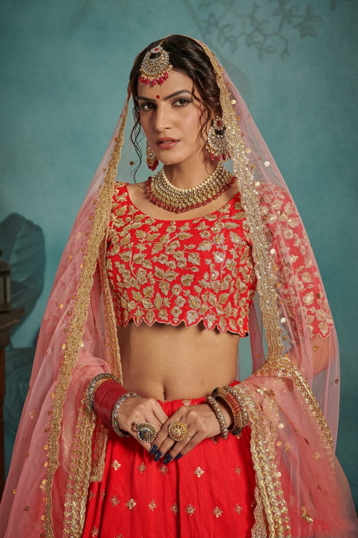 Red art silk designer bridal lehenga choli