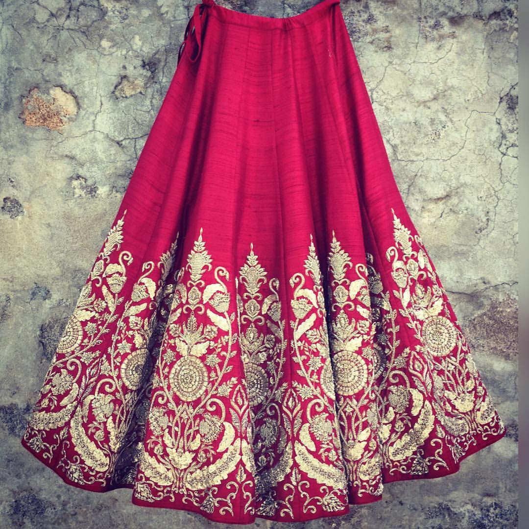 Red art silk embroidered wedding lehenga