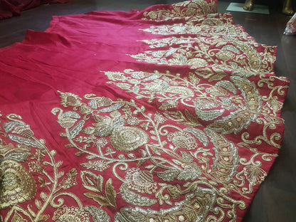 Red art silk embroidered wedding lehenga