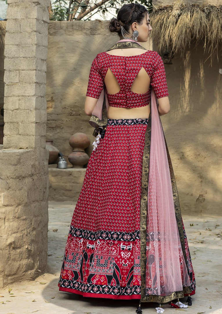 Red art silk printed party wear & ceremonial lehenga choli