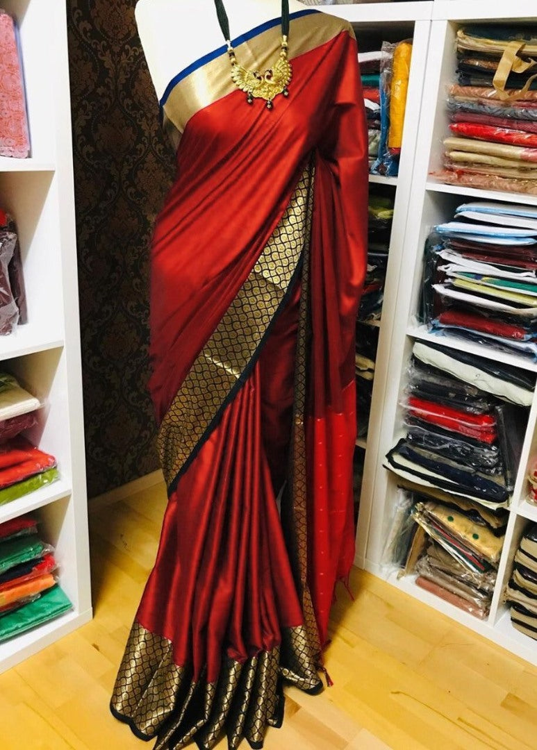 Red banarasi silk jacquard broder saree