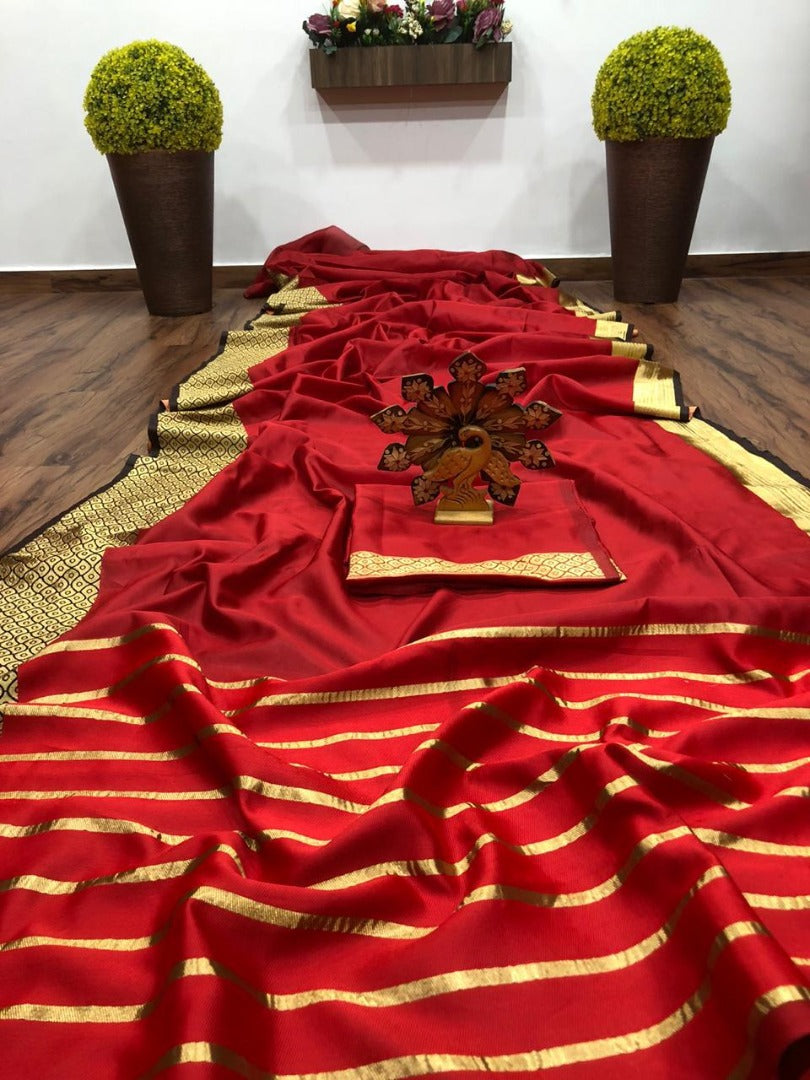 Red banarasi silk jacquard broder saree