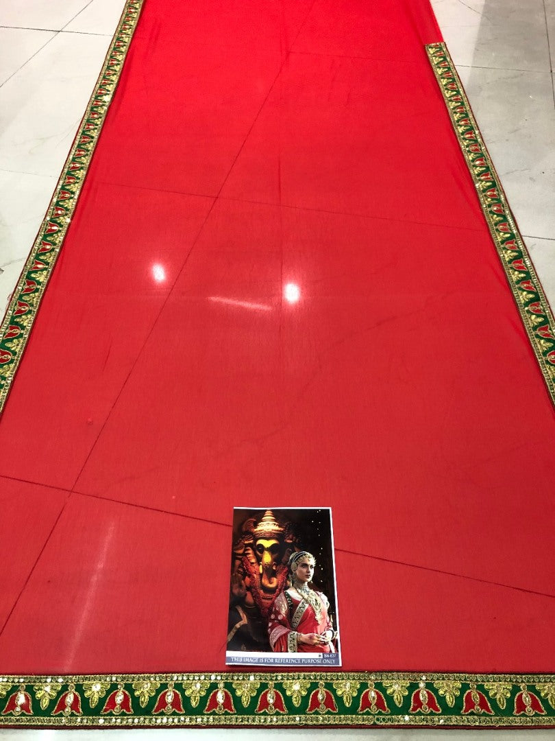 Red bember georgette designer embroidered saree