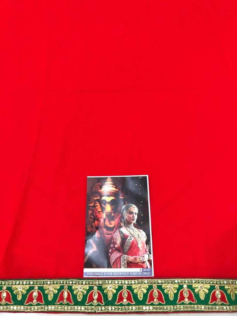 Red bember georgette designer embroidered saree