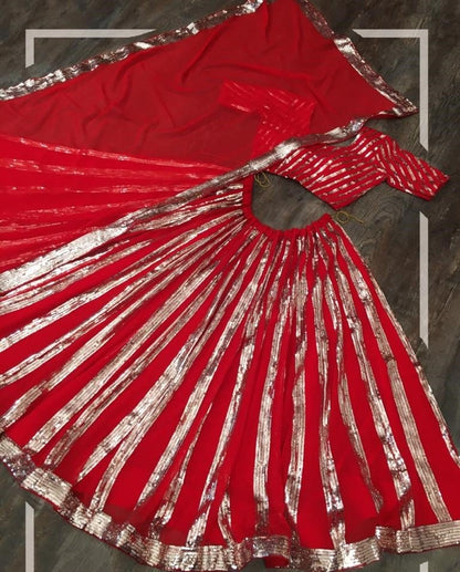 Red blooming georgette sequence embroidered lehenga choli