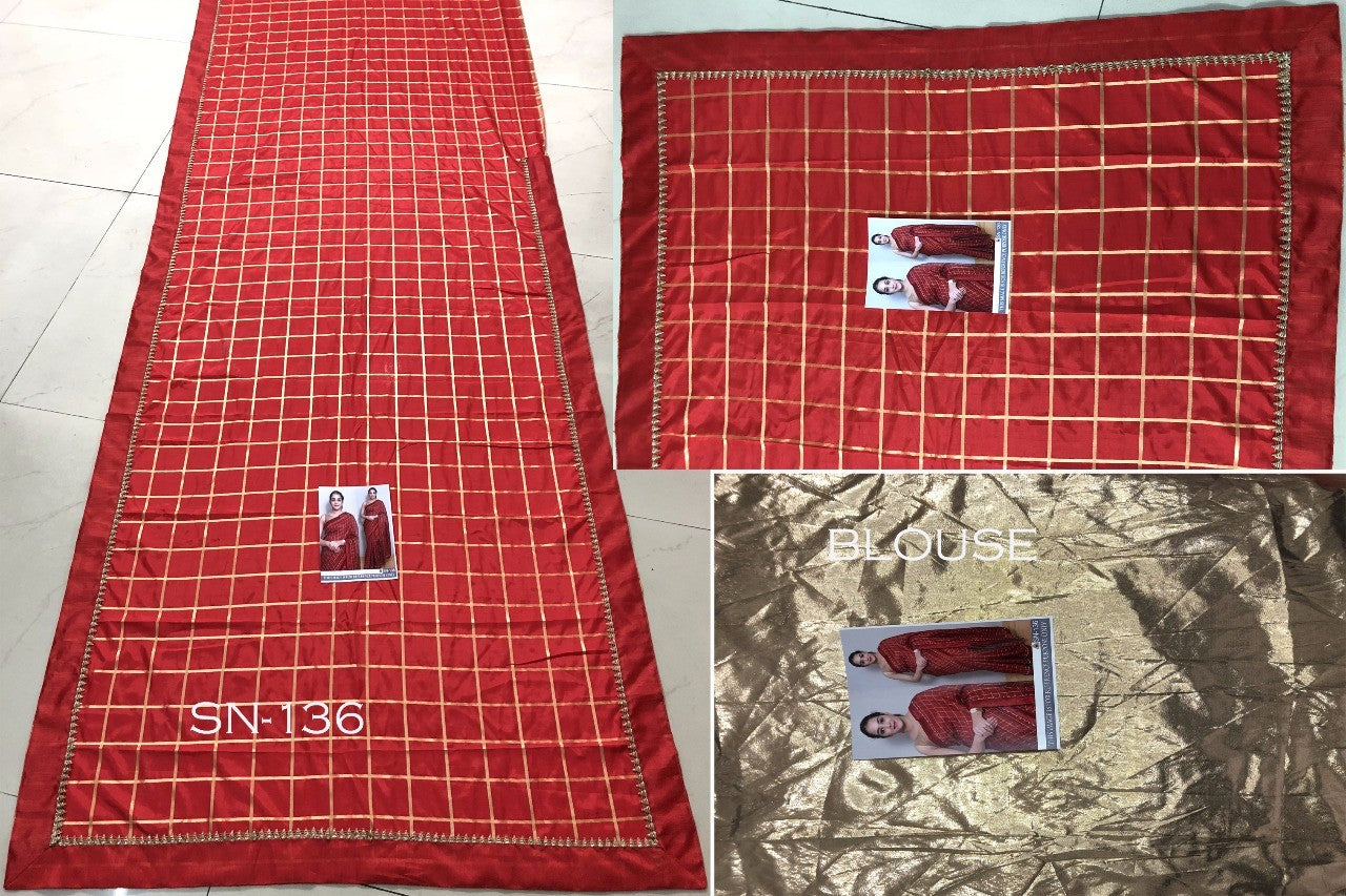 red checks silk saree