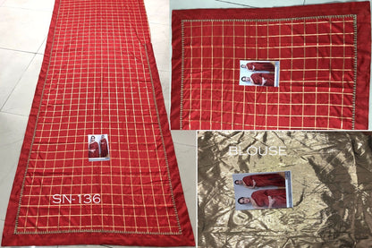 red checks silk saree