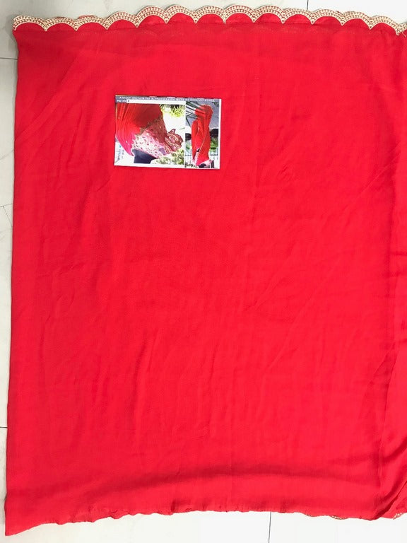Red chiffon georgette embroidered partywear saree