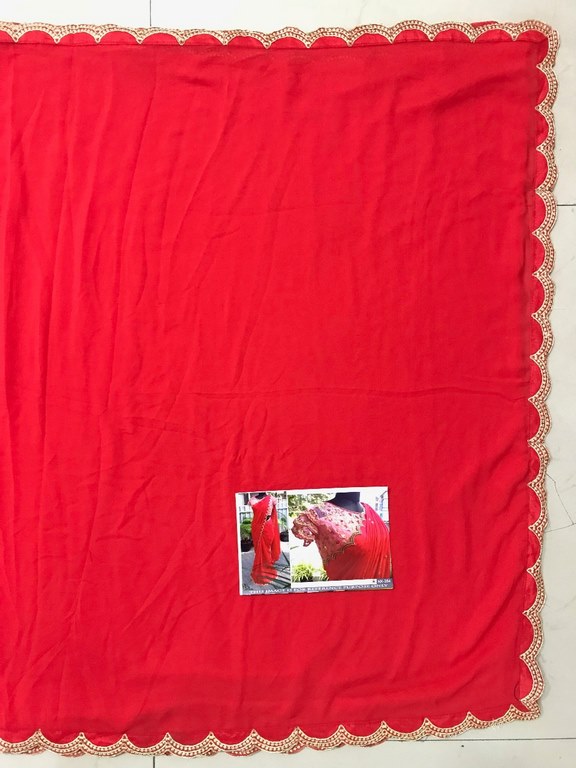 Red chiffon georgette embroidered partywear saree