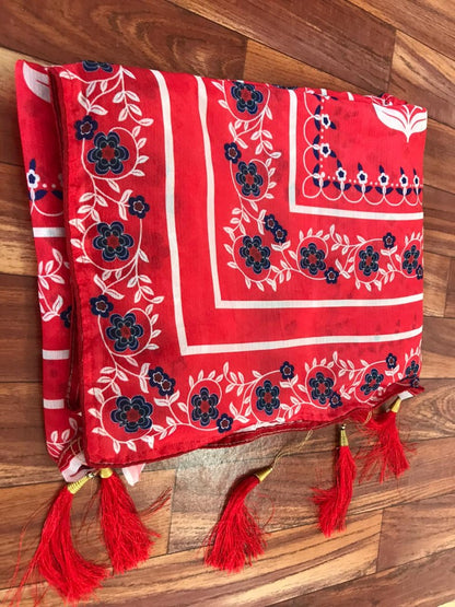 Red chinon silk digital printed designer saree