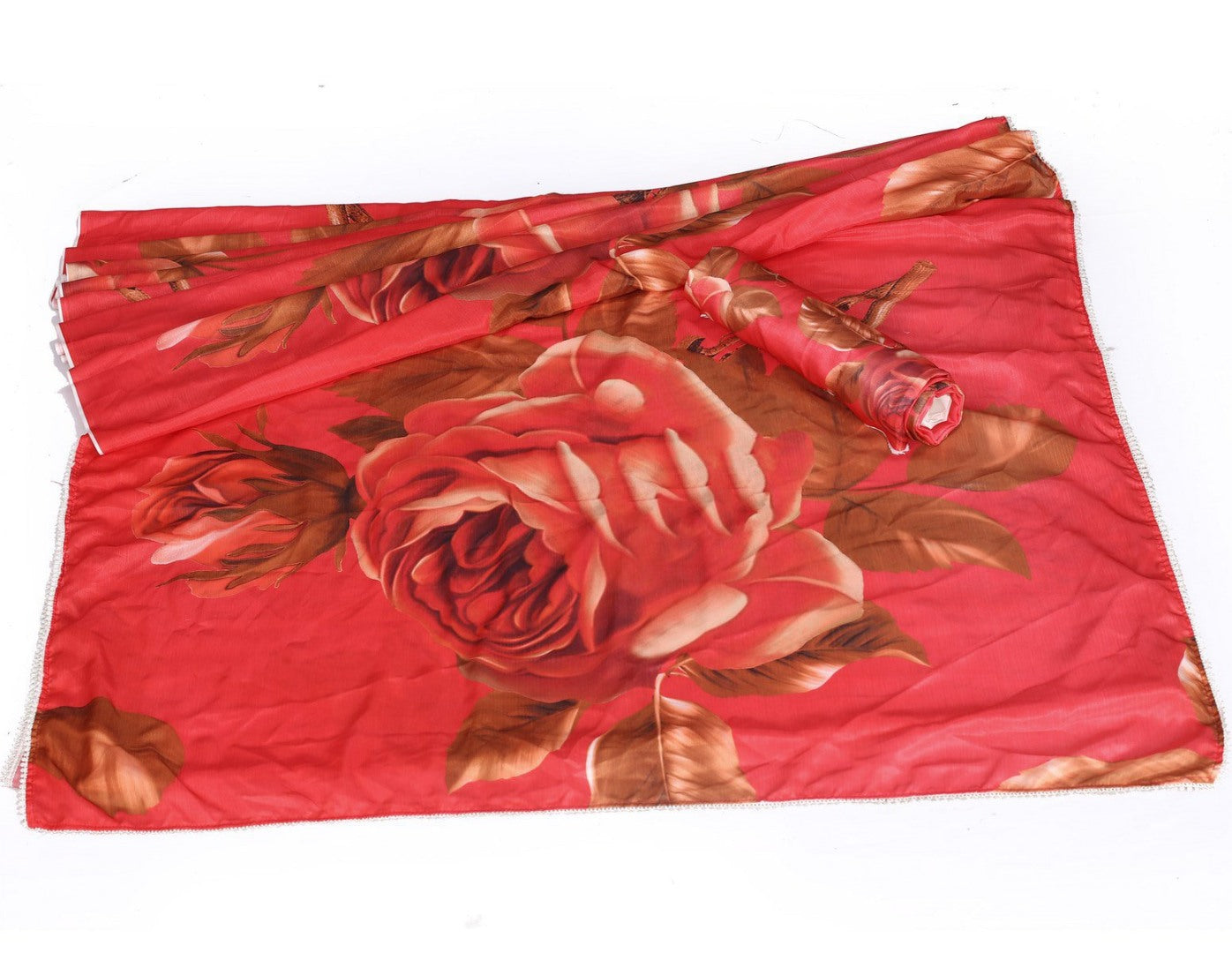 Red chinon silk floral printed bollywood saree
