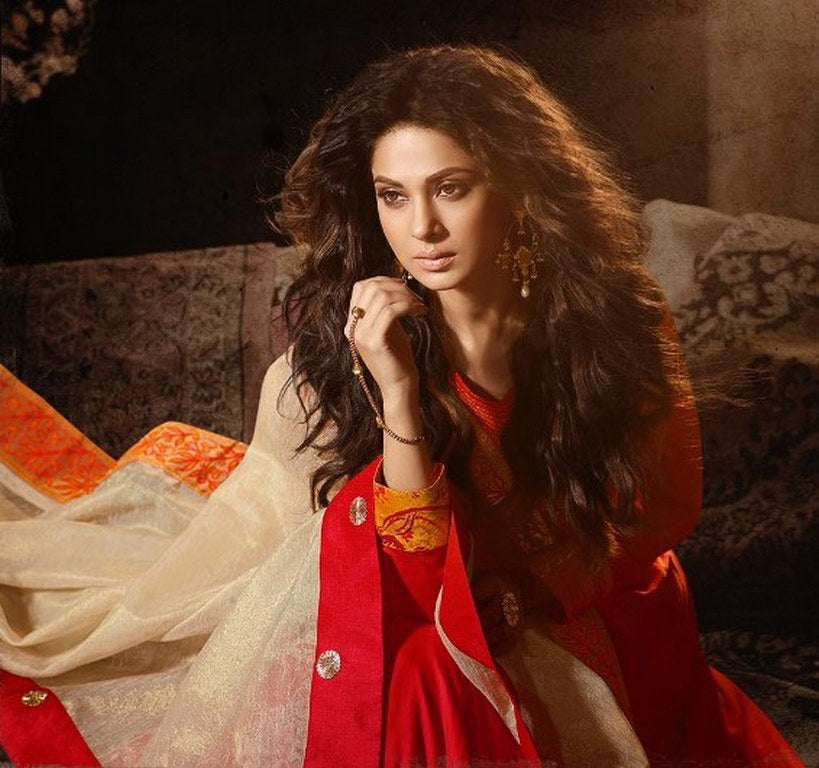 Red Colored Slub Satin Zari Work Semi Stitched anarkali Suit