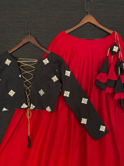 Red cotton embroidered crop top lehenga