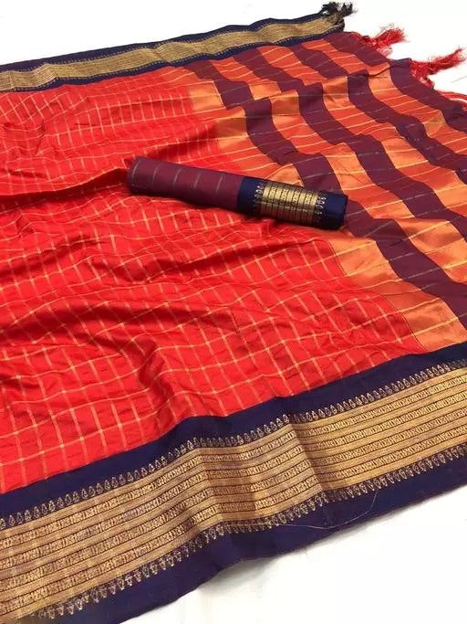 Red cotton jacquard border saree
