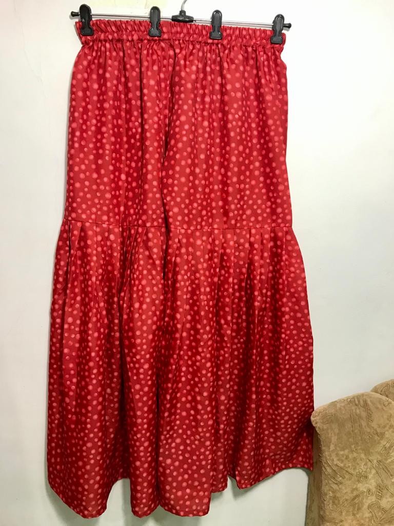 Red crape digital printed sharara salwar suit