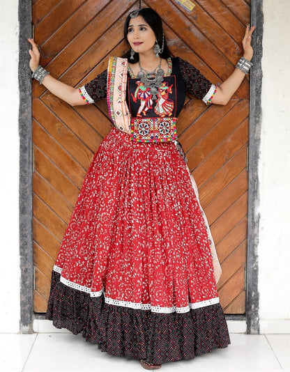 Red digital printed navratri festival gujarati garba chaniya choli