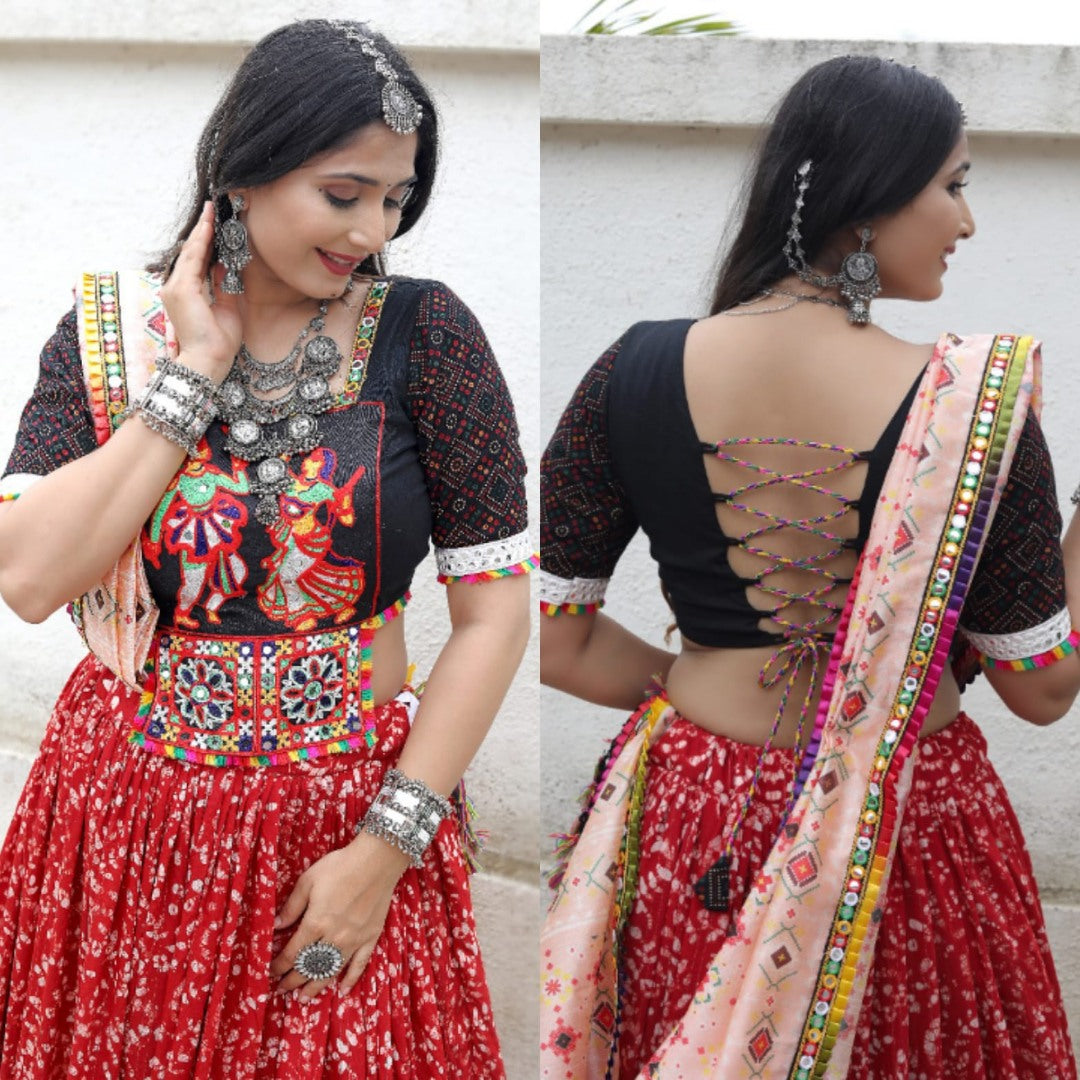 Red digital printed navratri festival gujarati garba chaniya choli