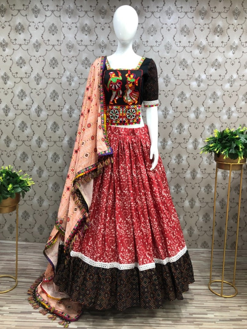 Red digital printed navratri festival gujarati garba chaniya choli