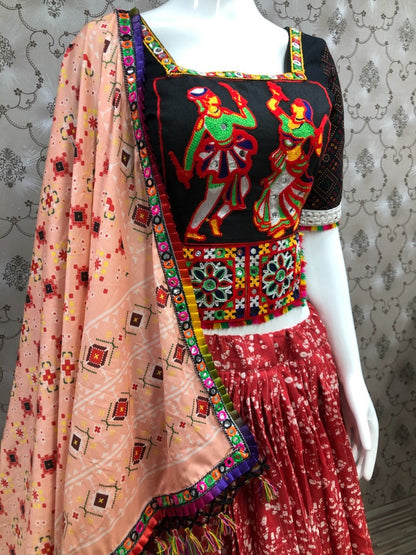 Red digital printed navratri festival gujarati garba chaniya choli